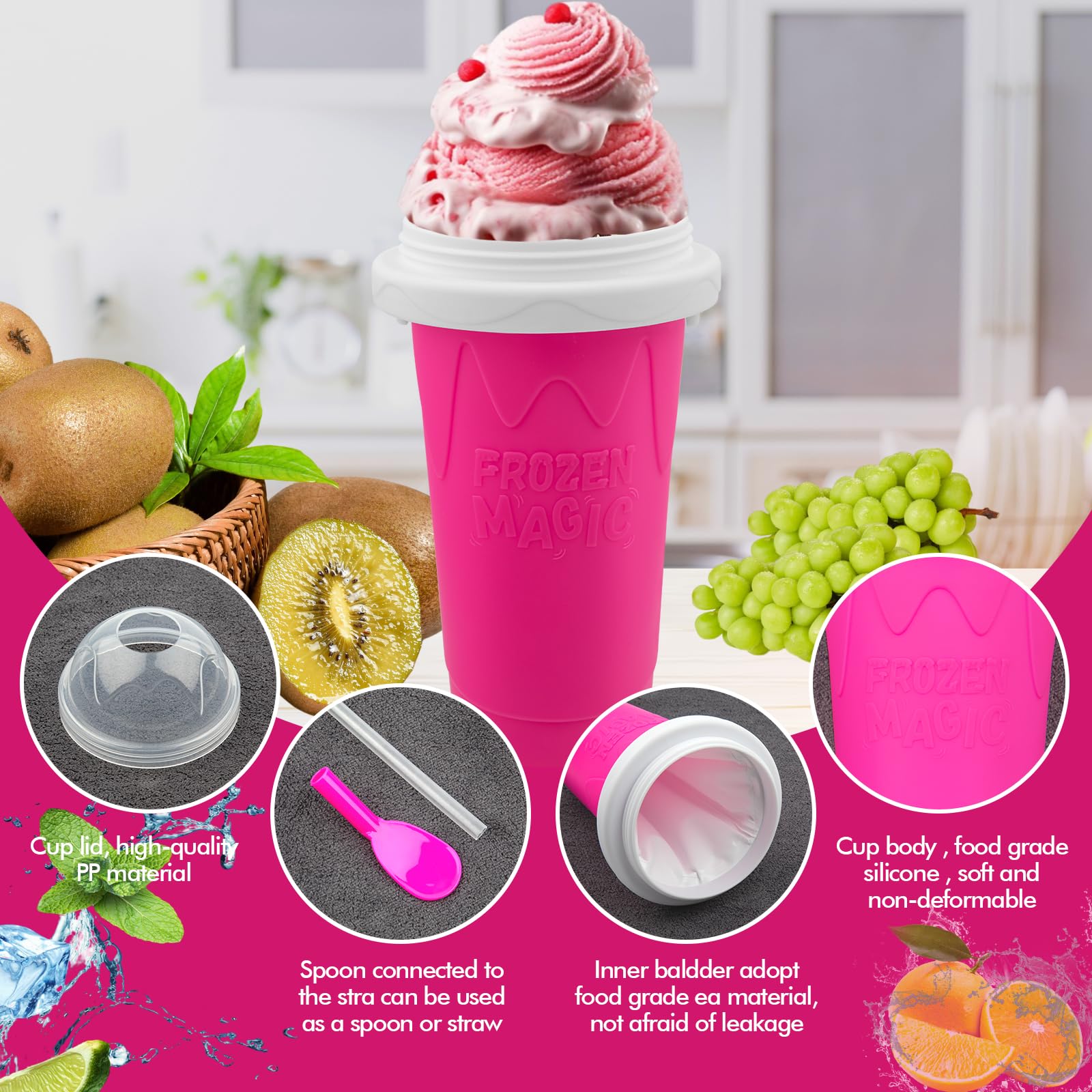 Fopudy Slushy Maker Cup two-in-one straw and spoon for easier eating.