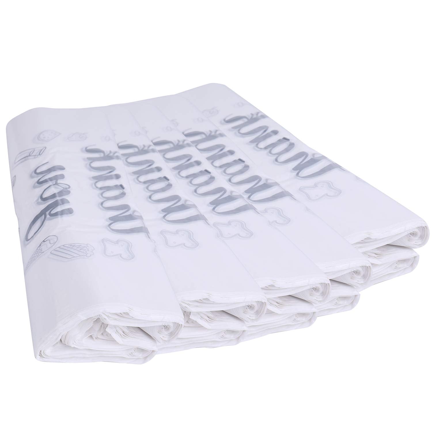 Foraineam white bags with black print, professional checkout presentation.