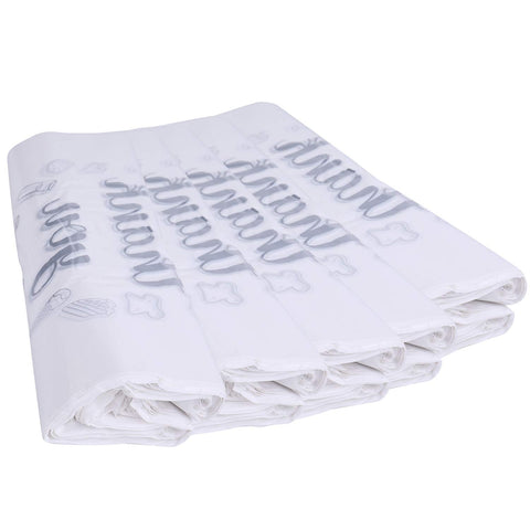 Foraineam white bags with black print, professional checkout presentation.
