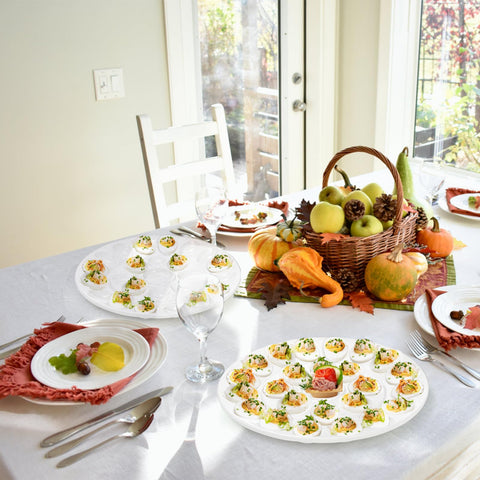 Foraineam white dish pairs with any dinnerware to highlight appetizers