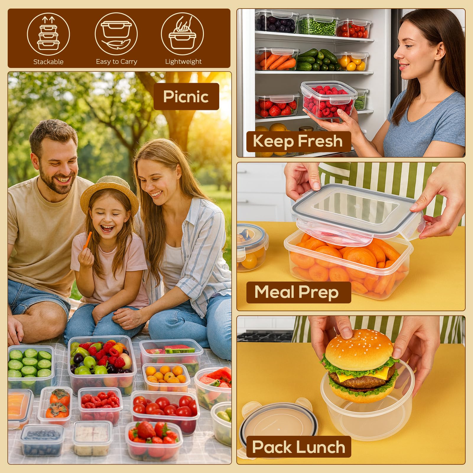 Forest Breathing 25 containers and 25 lids cover a full meal-prep set