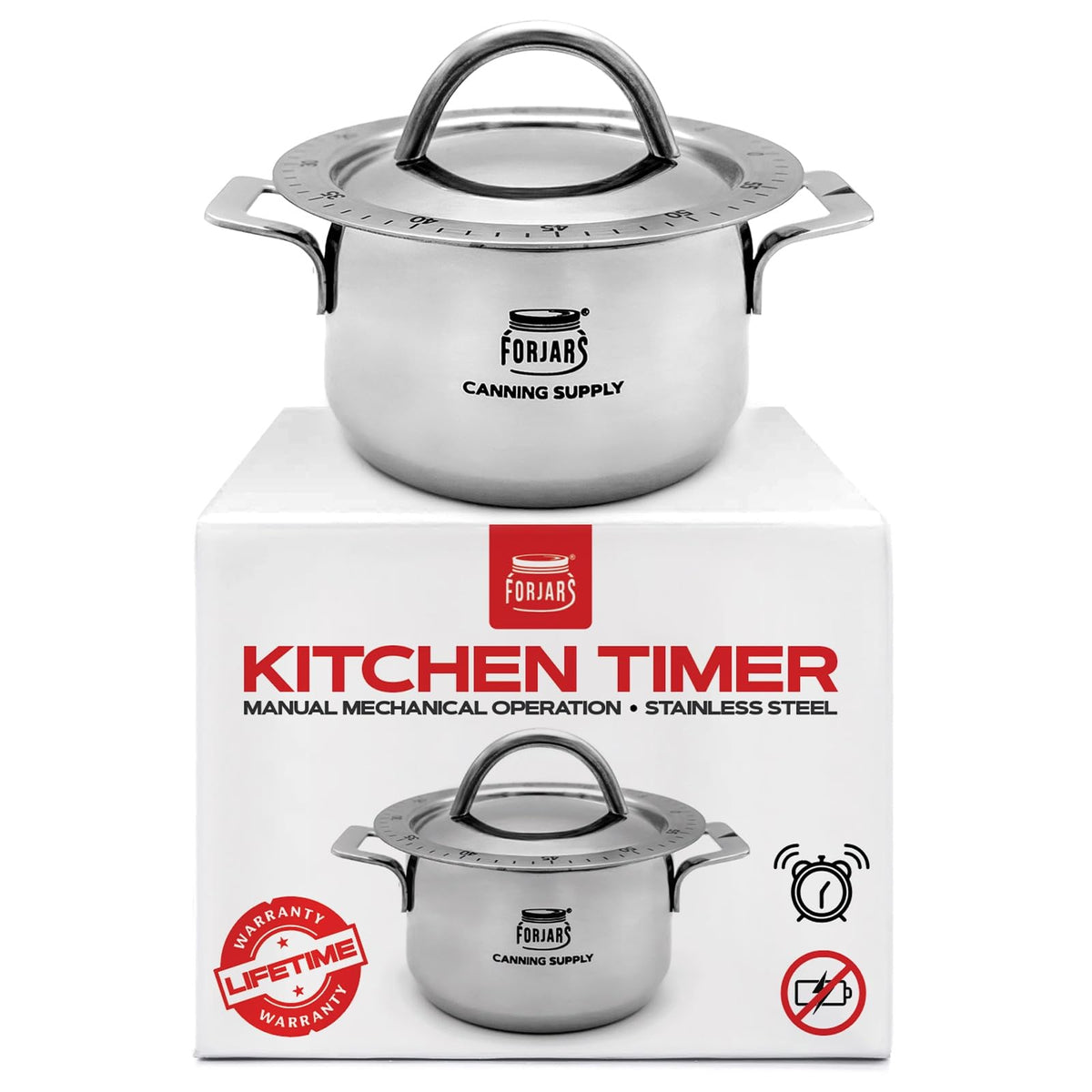 FORJARS mechanical kitchen timer front view with 60-minute dial for precise cooking.