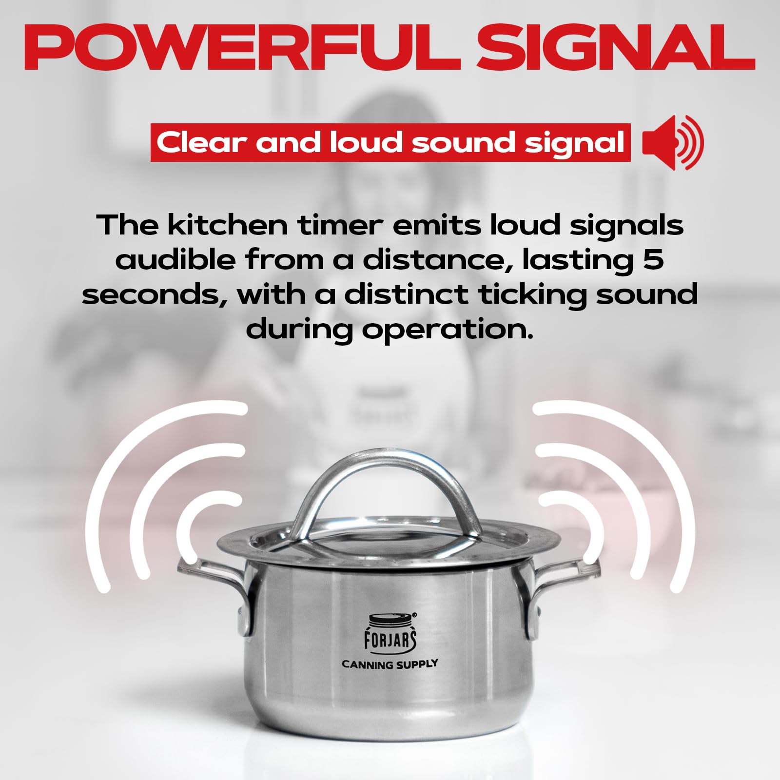 FORJARS mechanical timer with loud alarm ensures audible alerts for busy kitchens.