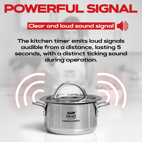 FORJARS mechanical timer with loud alarm ensures audible alerts for busy kitchens.