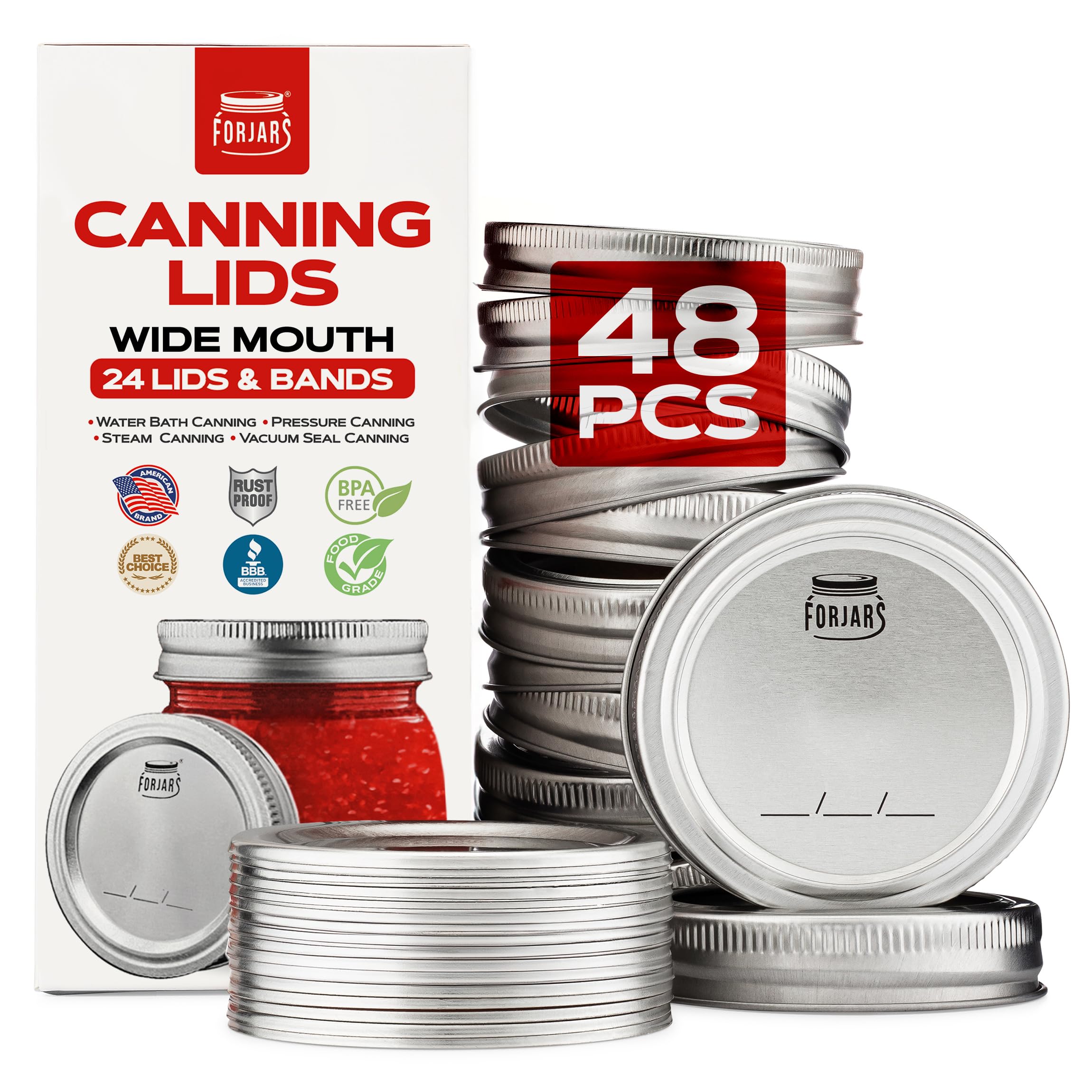 FORJARS wide-mouth lids and rings pack shown for meal prep storage