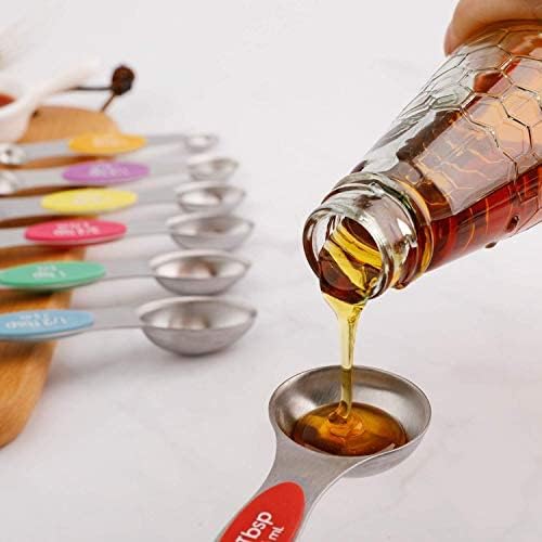 Forkmannie magnetic measuring spoons feature a strong magnet for tidy stacking.