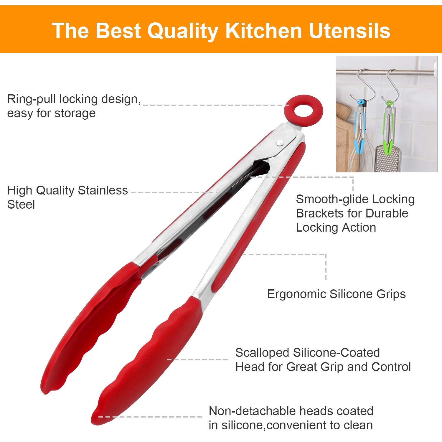 ForTomorrow 7-inch tongs with silicone tips ideal for salad prep