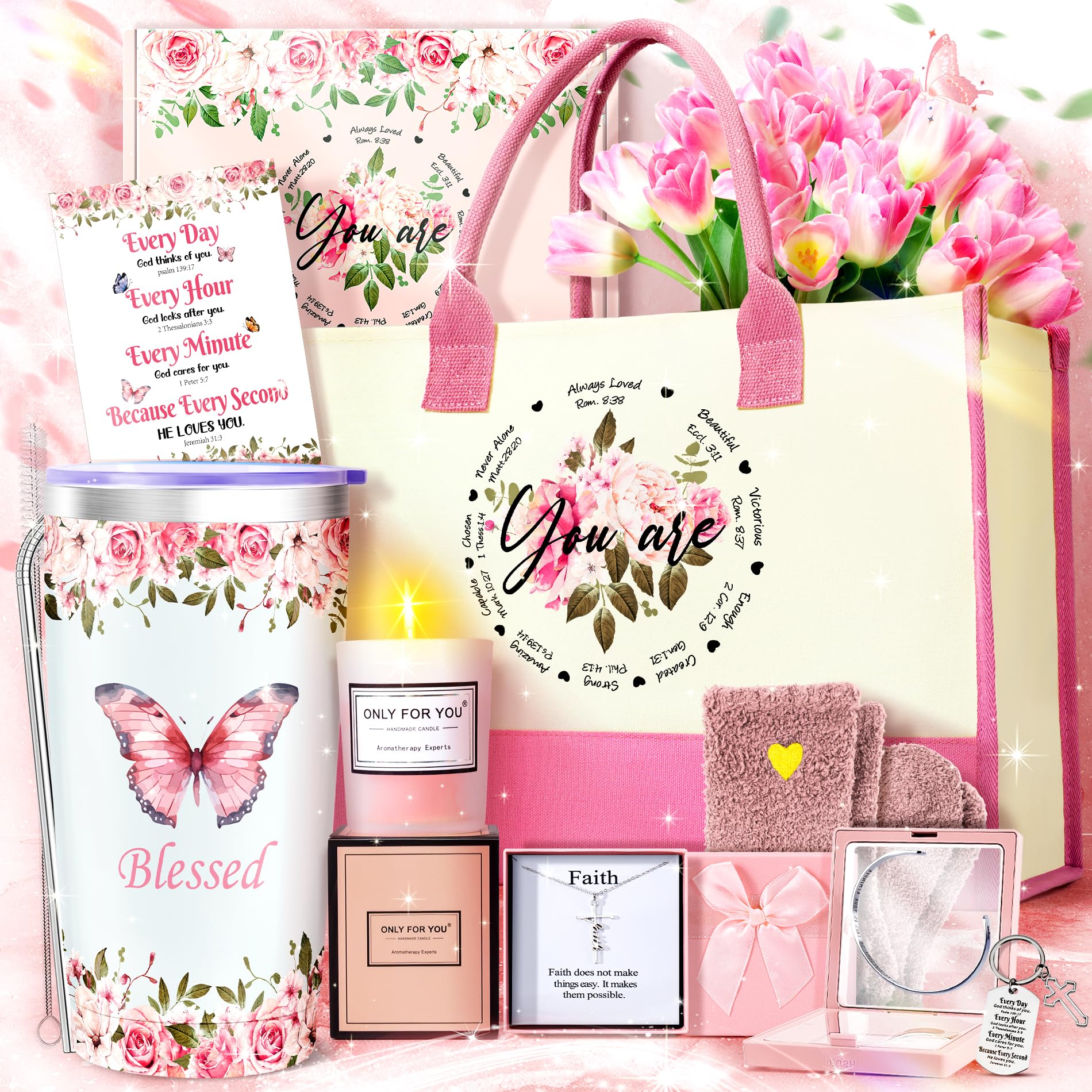 Fortuning's JDS 11-piece Christian gifts for women in pink box, uplifting faith-inspired bundle