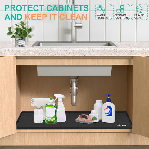 FORWOS cabinet protector for kitchen and bathroom spaces keeps contents organized.
