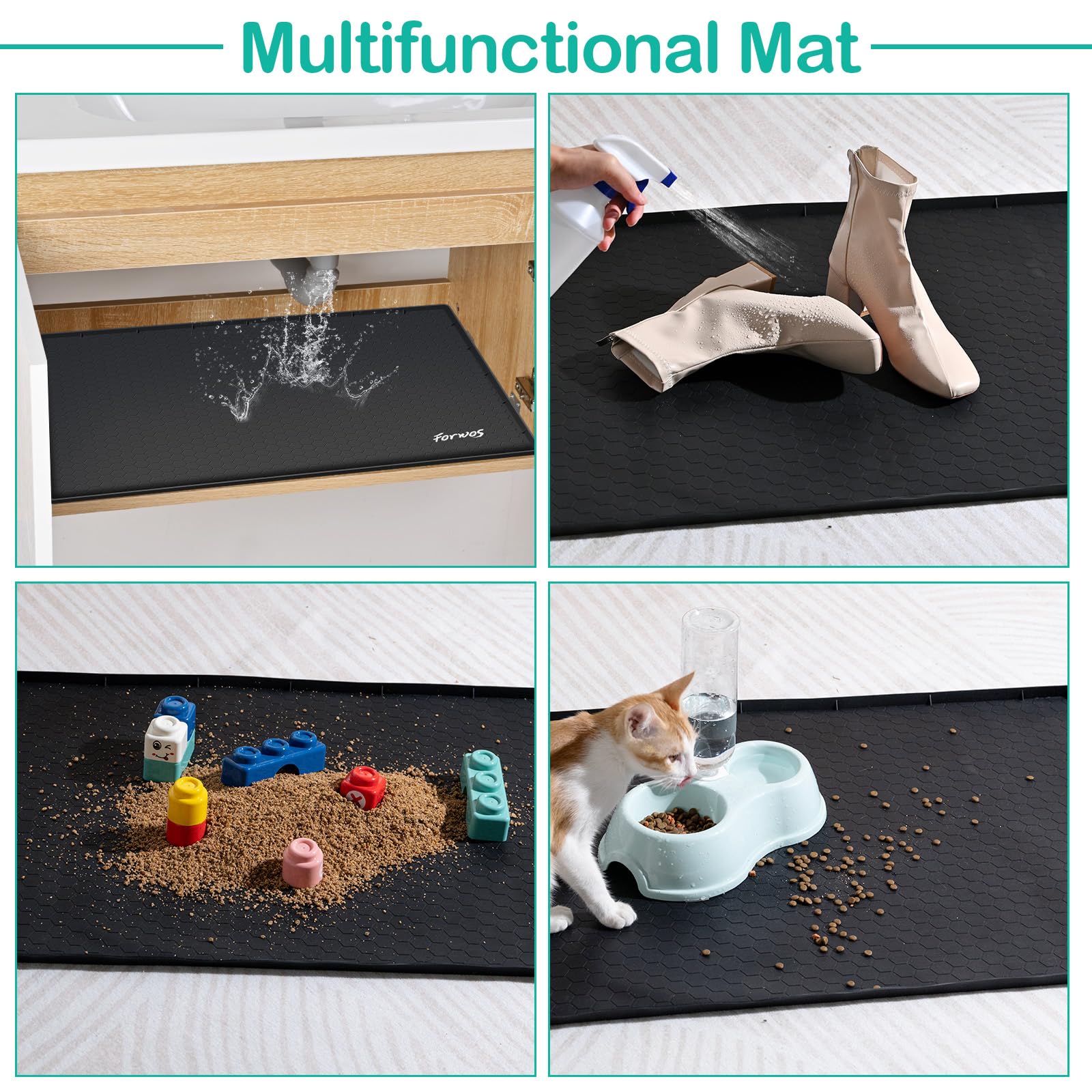 FORWOS versatile under-sink mat for coffee machines and other appliances.