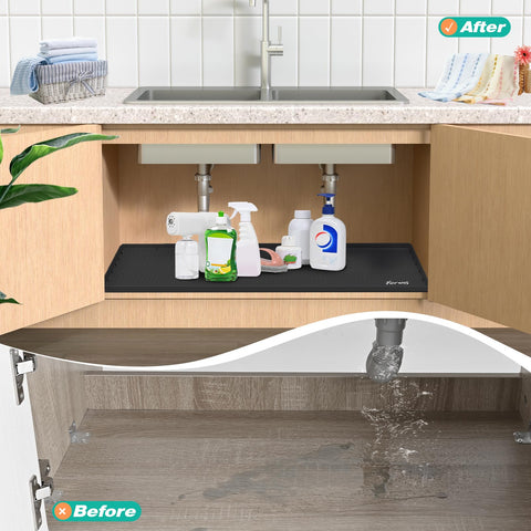 FORWOS mat helps keep pet areas tidy and cabinets dry.