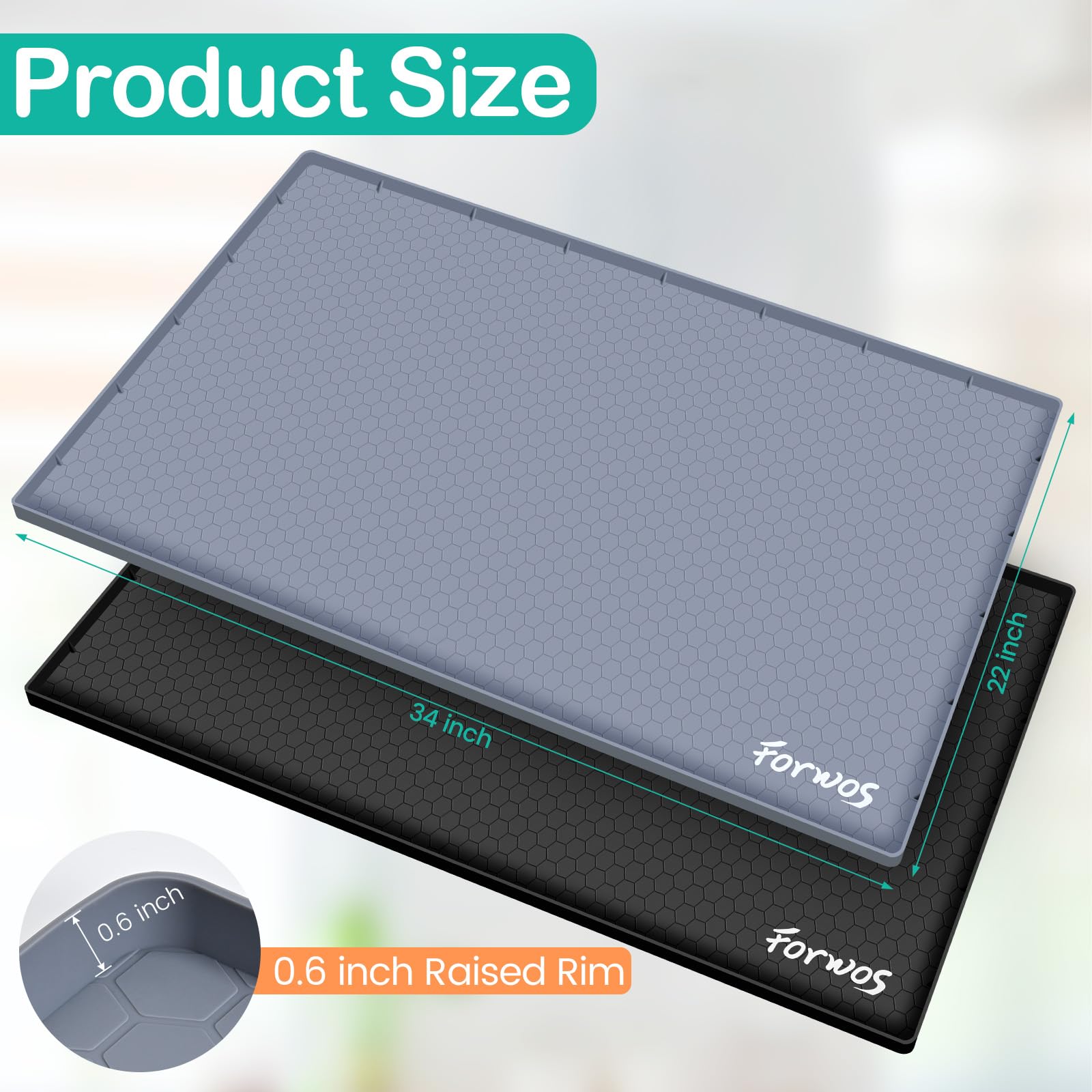 FORWOS silicone cabinet liner grey provides waterproof, oil-resistant protection.