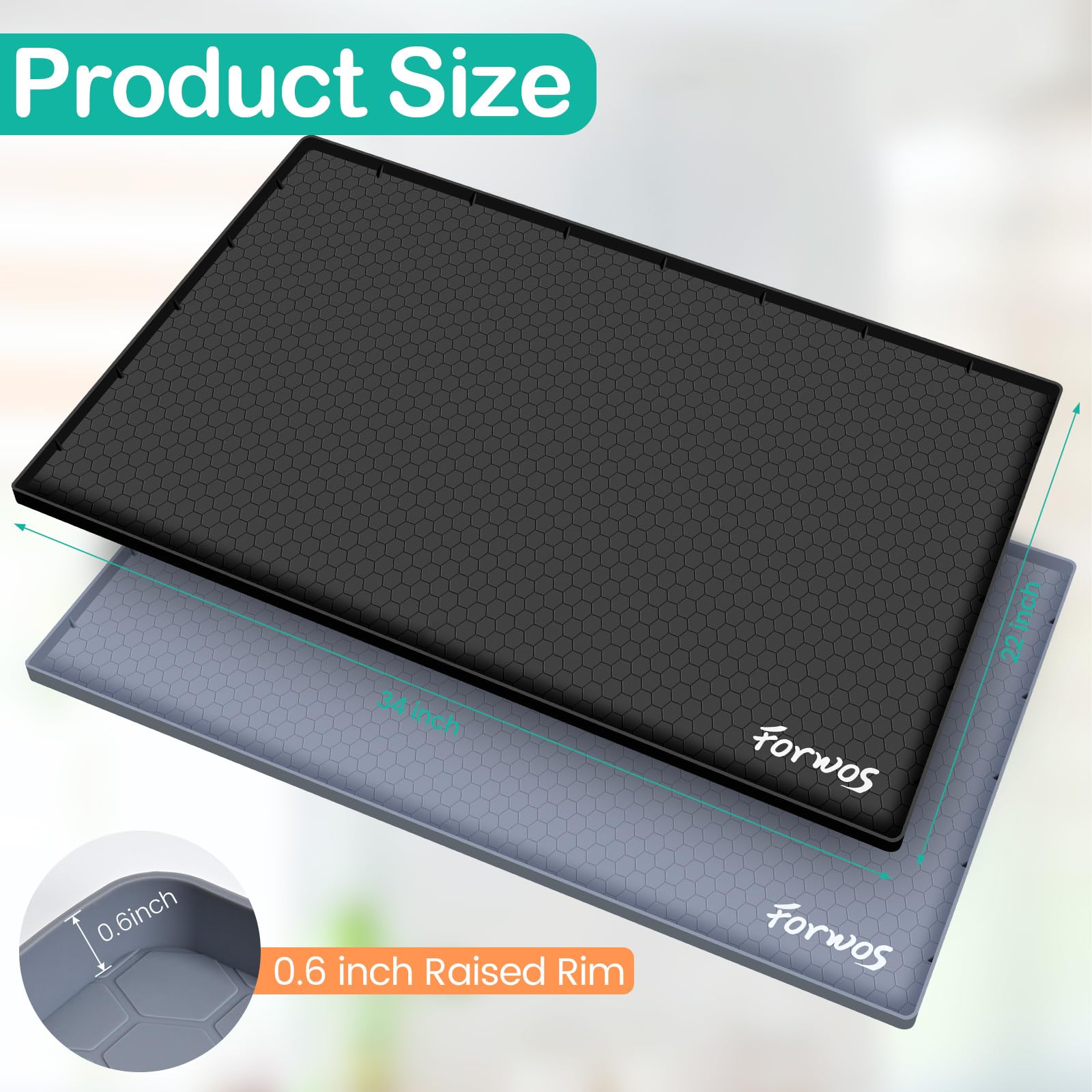 FORWOS silicone cabinet liner with honeycomb pattern fits snugly in cabinets.