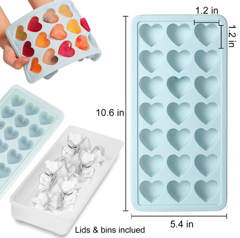 FOSOE heart-shaped ice cube mold with lid keeps freezer tidy.