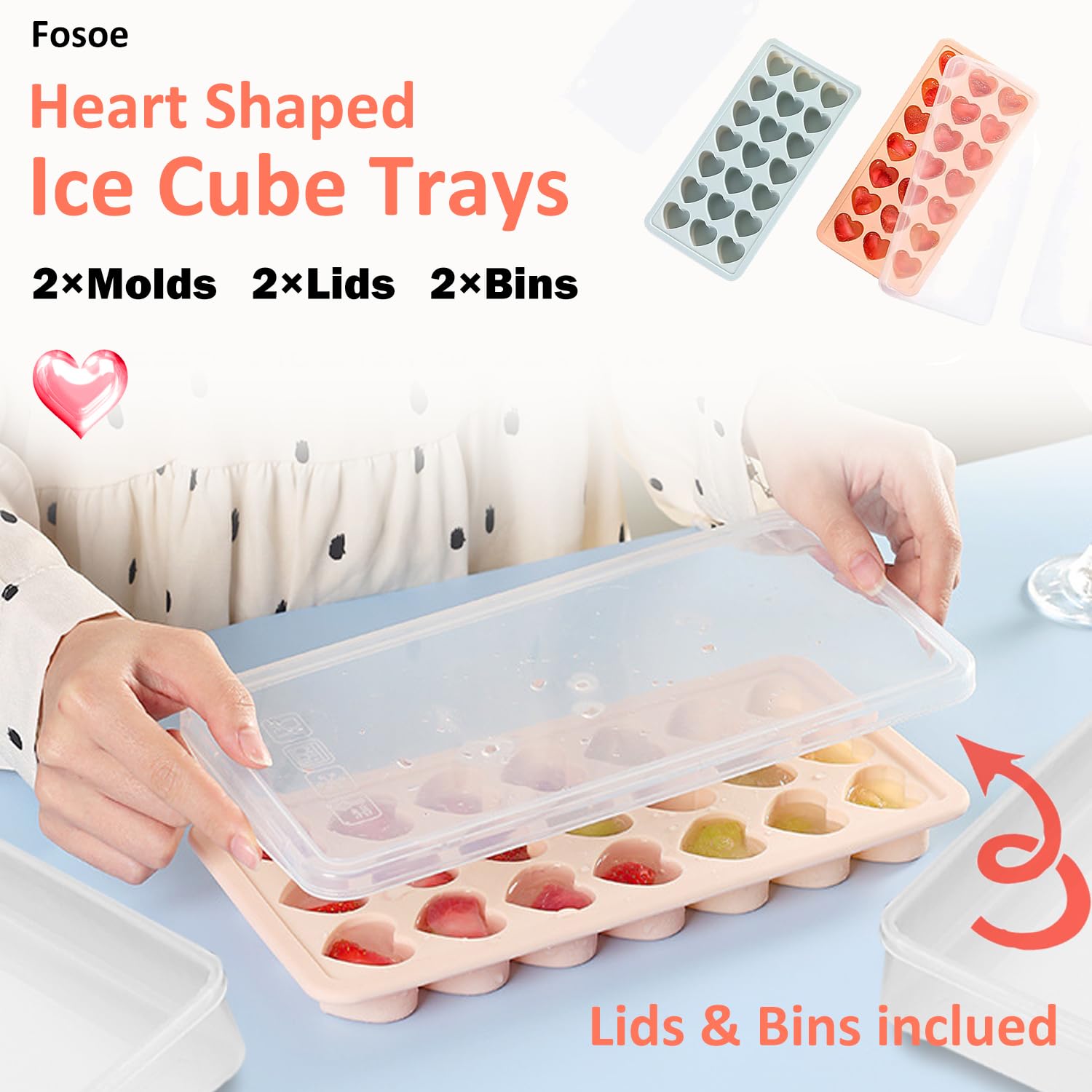 FOSOE silicone tray offers easy release from heart molds.