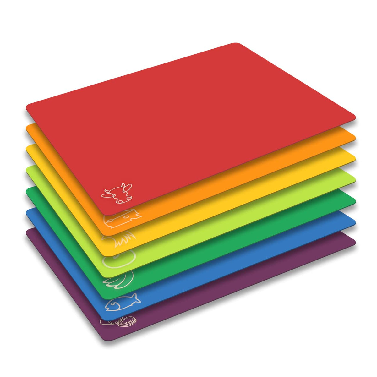 Fotouzy rainbow cutting mats with red meat icon for separate raw meat prep