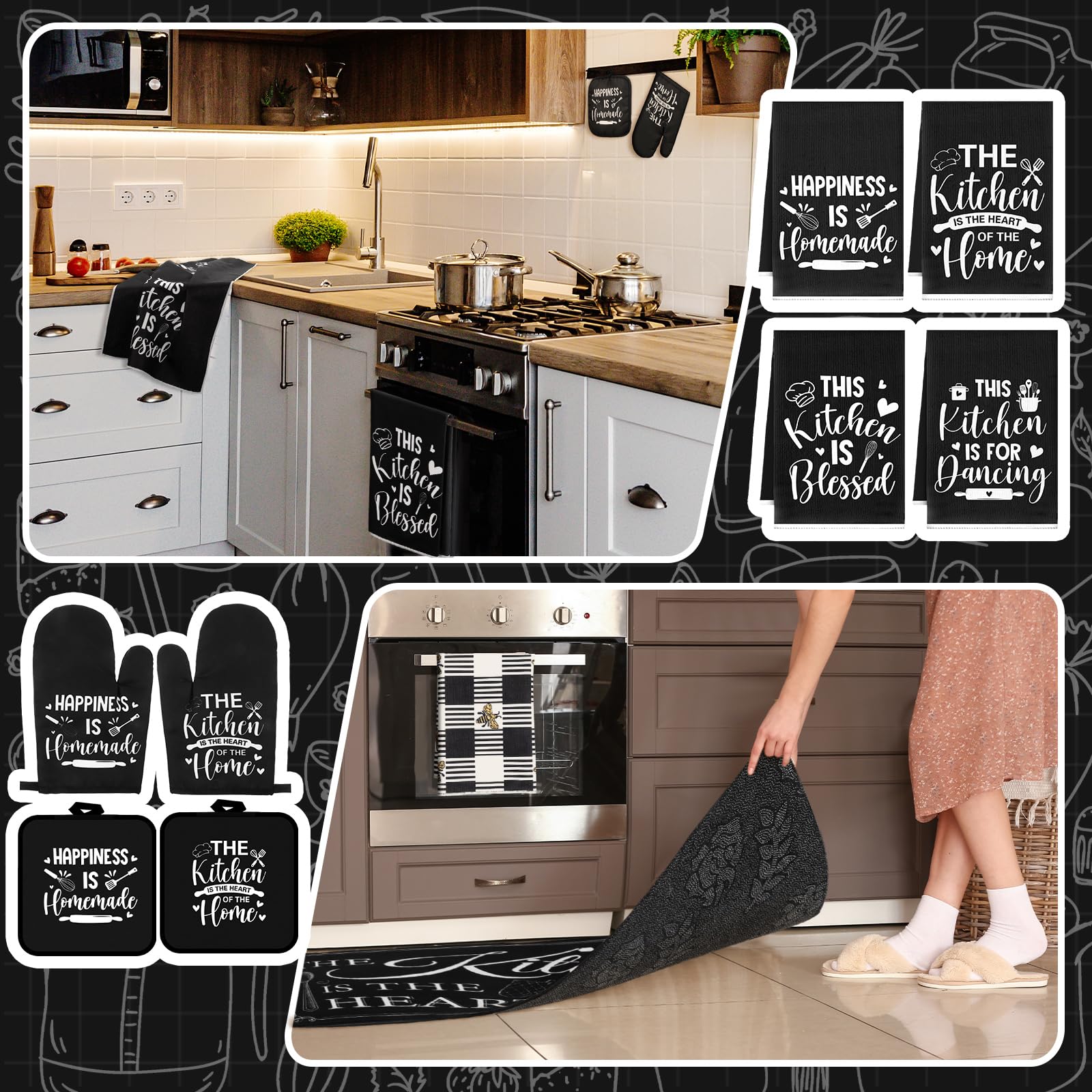 Fourluoo farmhouse decor set arranged in a coordinated kitchen display