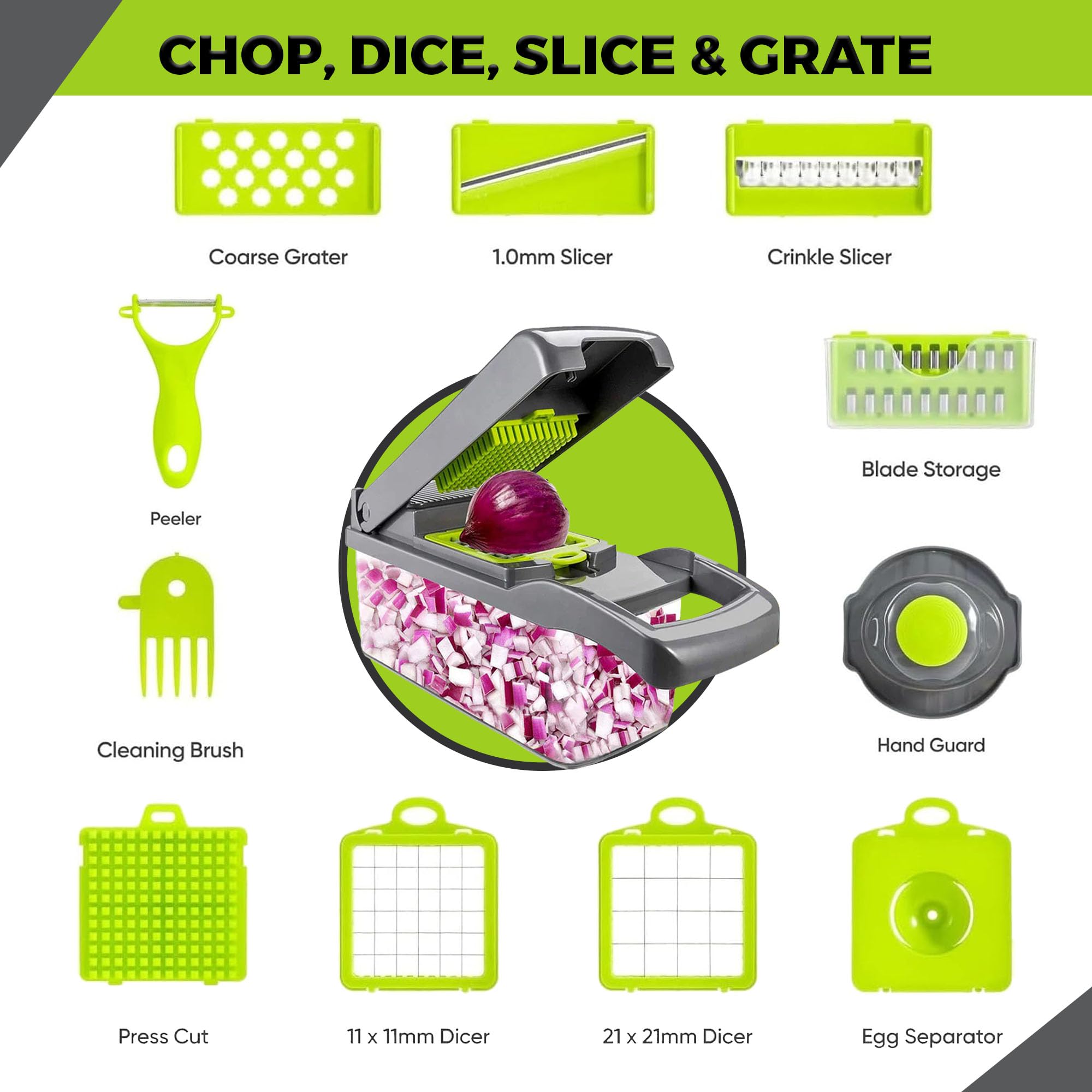 Fourteen Homes hand guard keeps fingers safe during chopping.