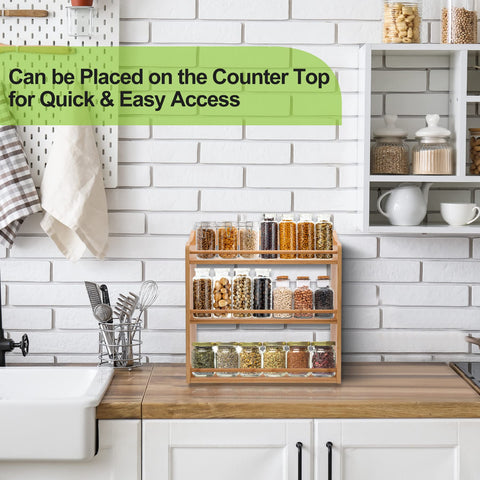 FoverOne bamboo spice rack front-bar detail emphasizes anti-slip support for jars