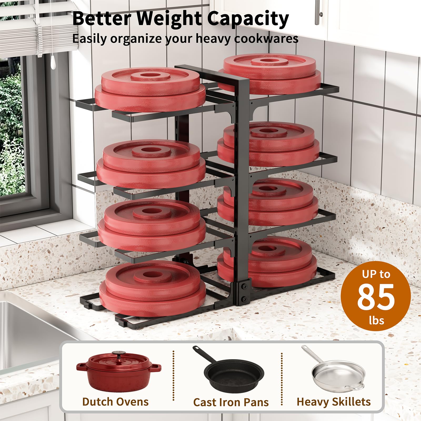 Fovkdcvw adjustable tiers fit large and small cookware for a clutter-free cabinet.