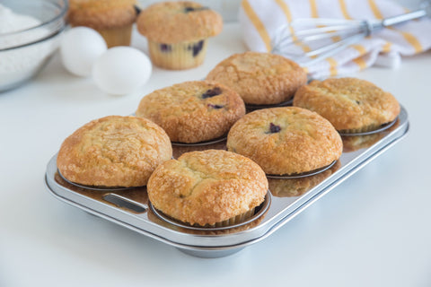 Fox Run 4867 muffin pan in oven during baking session.