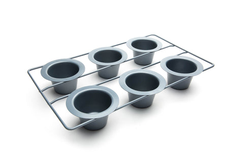 Fox Run popover pan six-cup grey top view shows even heat potential