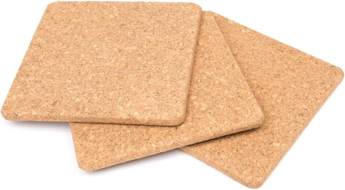 Fox Run square cork trivet set 3-pack protecting surfaces from hot cookware.