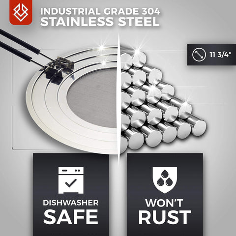 FOXEL stainless steel ring and mesh provide strong splash protection around the pan