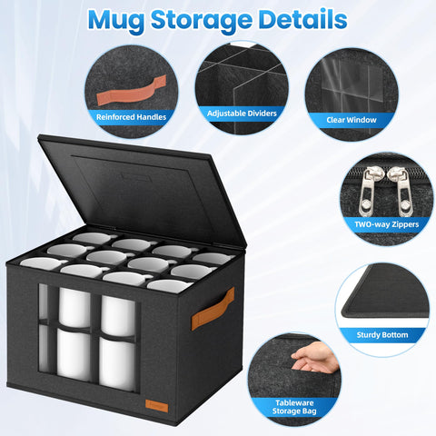 foyego dust-protective mug storage with padded lining cushions cups