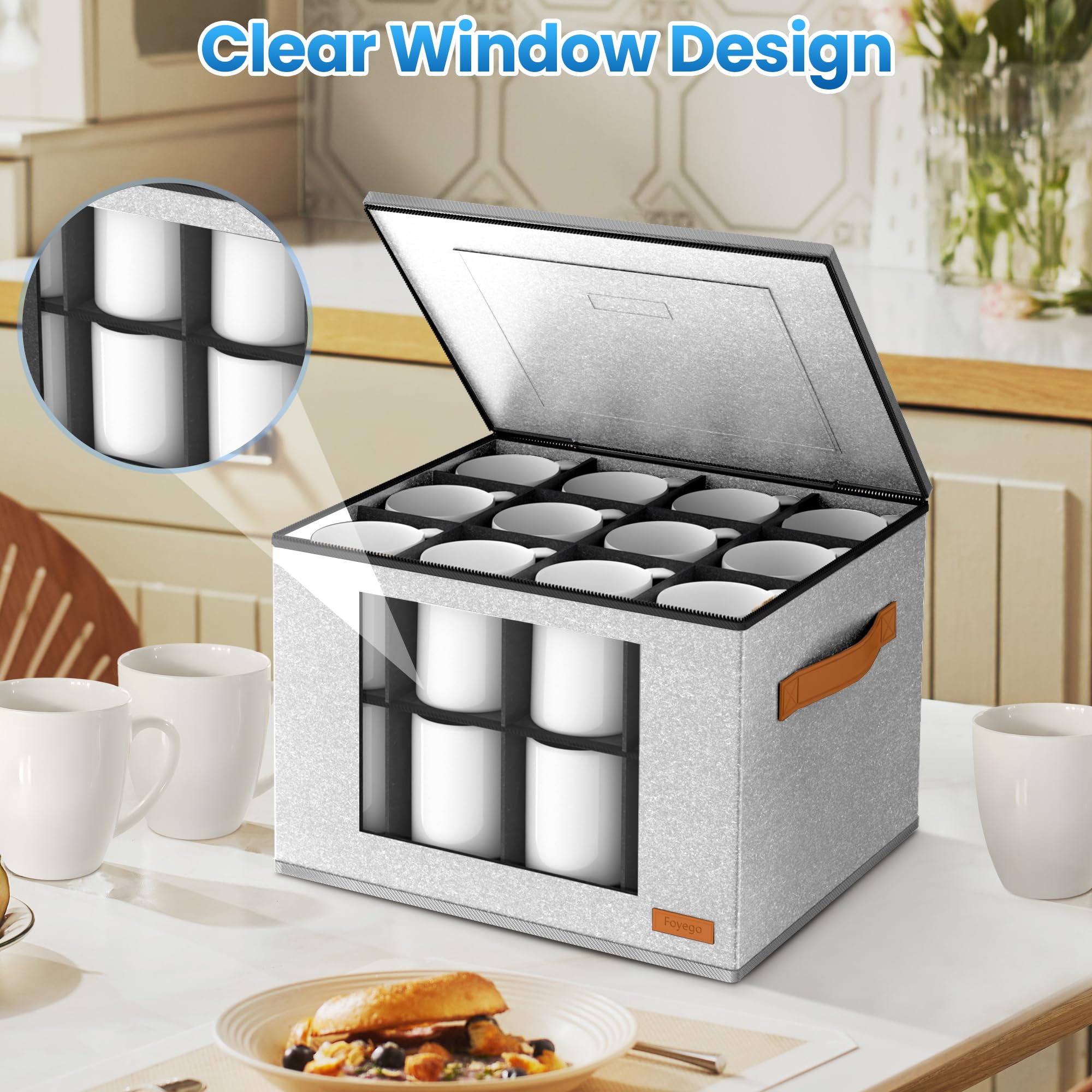 Foyego mug storage box visible window demonstrates quick content viewing.
