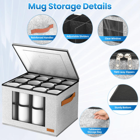 Foyego dividers inside illustrate adjustable compartments for mugs and glasses.