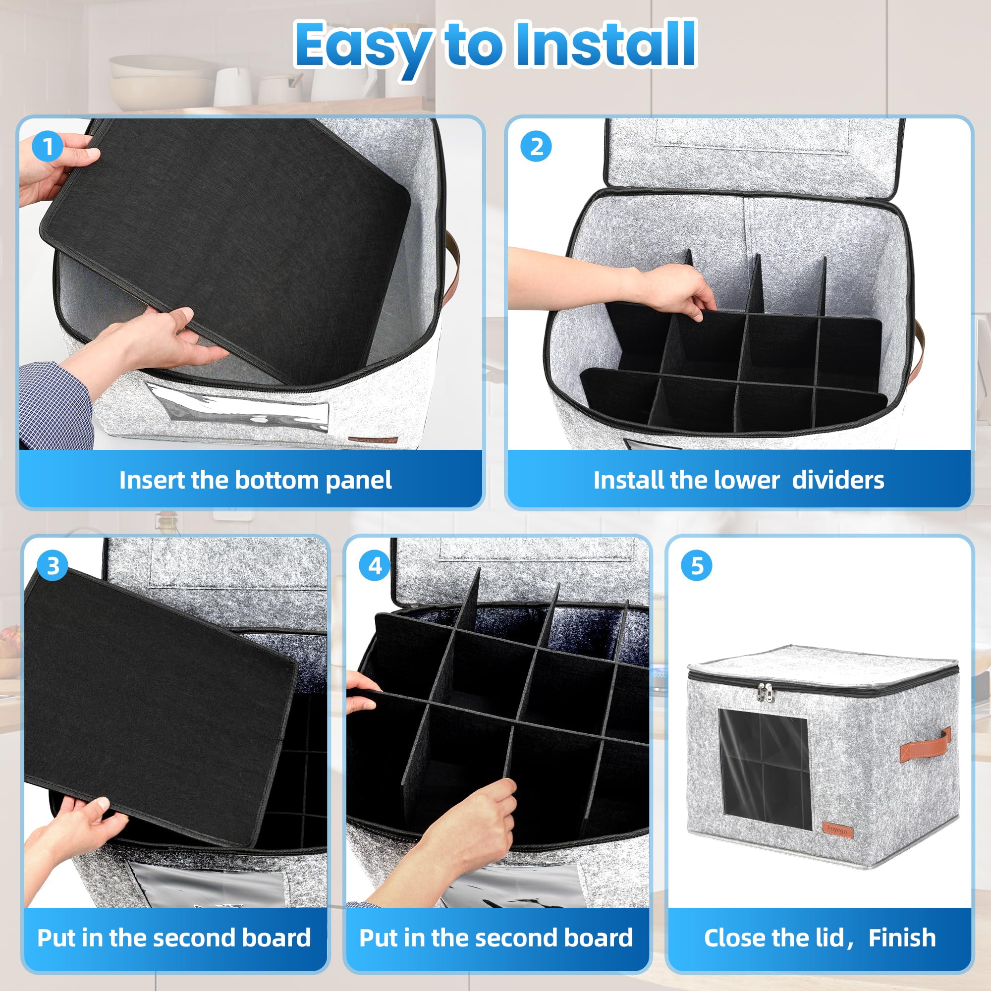 Foyego mug storage for moving or seasonal display keeps items organized.