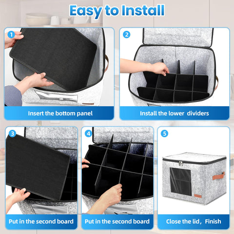 Foyego mug storage for moving or seasonal display keeps items organized.
