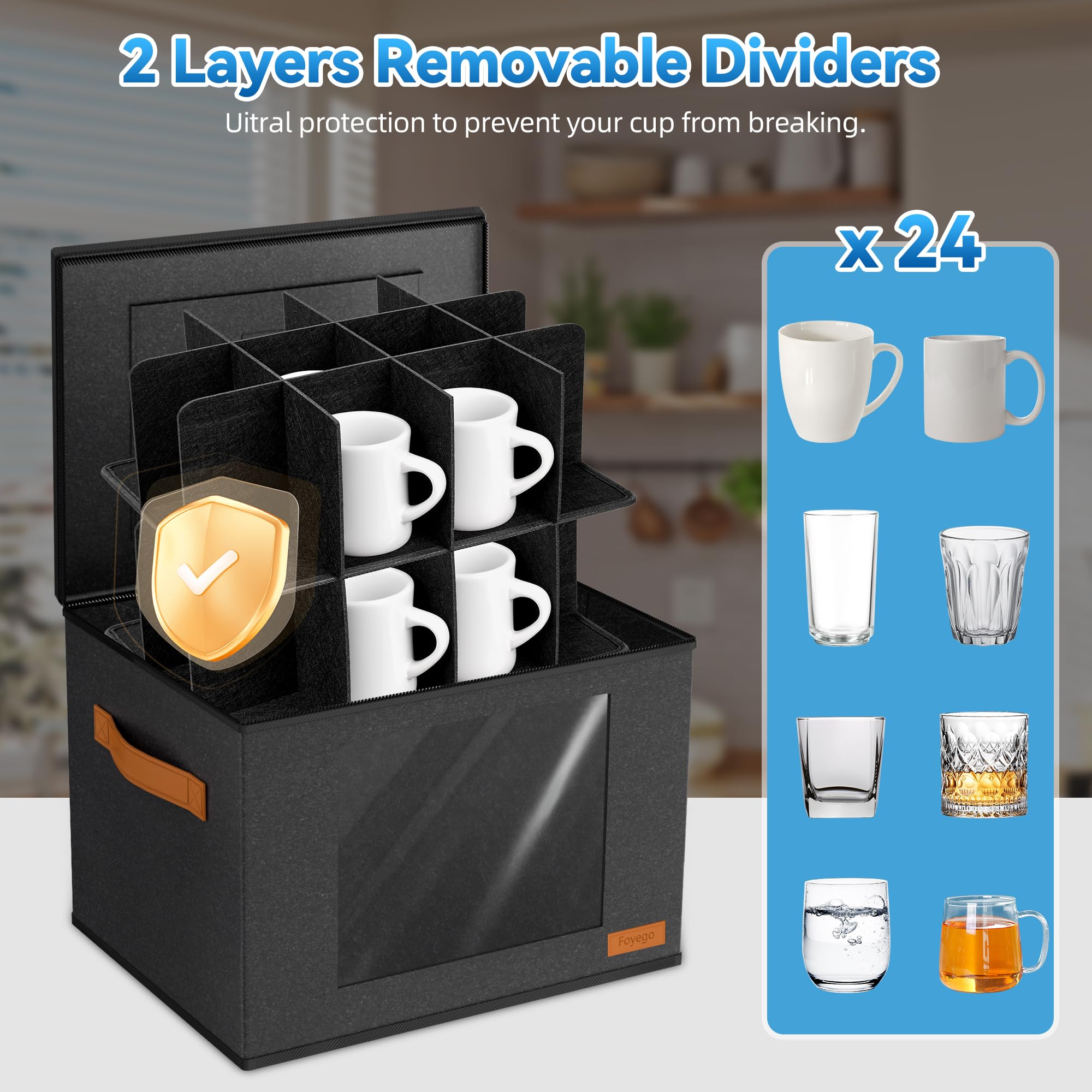 foyego reinforced double-stitched handles on mug organizer for secure carry
