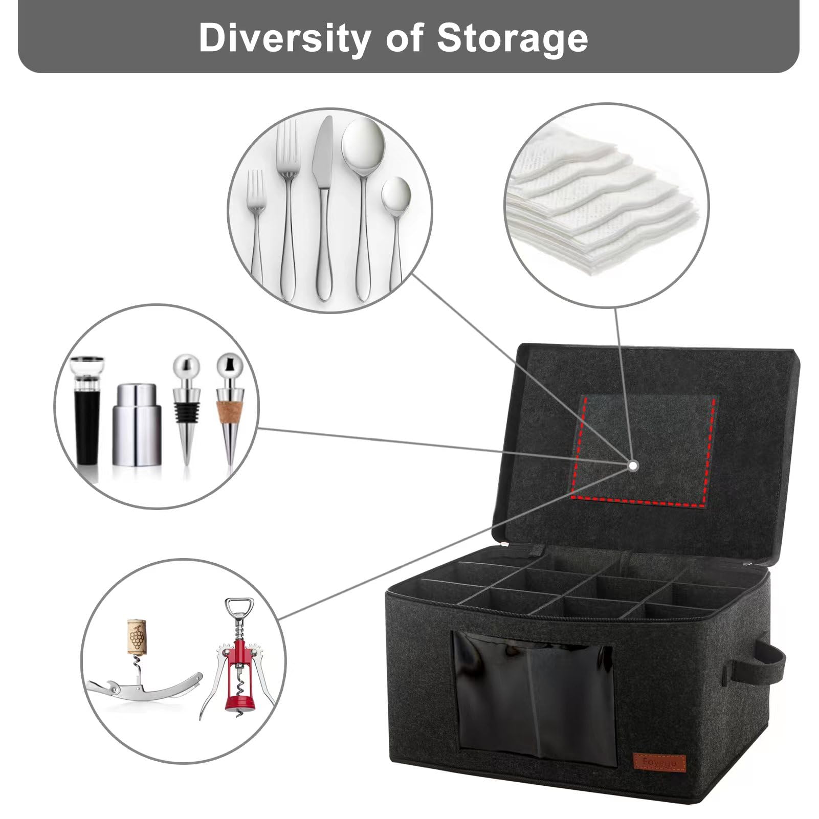 Foyego wine glass storage box lid reduces dust and scratches.