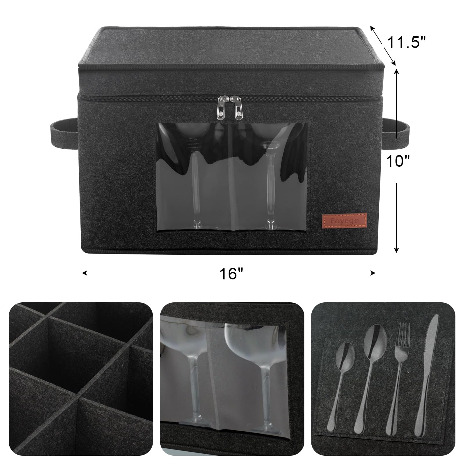 Foyego wine glass storage box front window lets you see contents at a glance.