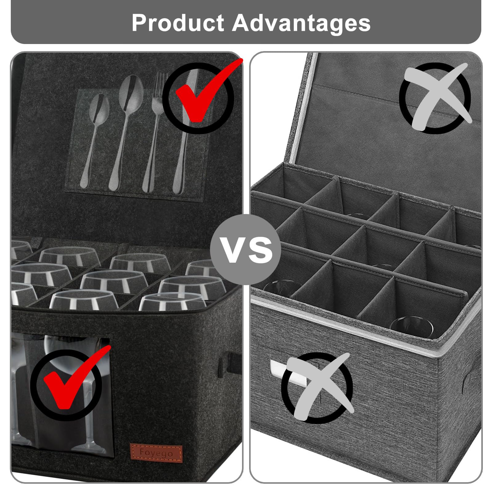 Foyego wine glass storage box stackable design saves space.
