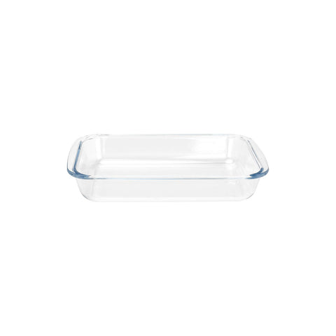 FOYO Basics tempered glass baking dish, 1.6 qt, clear view for even baking.