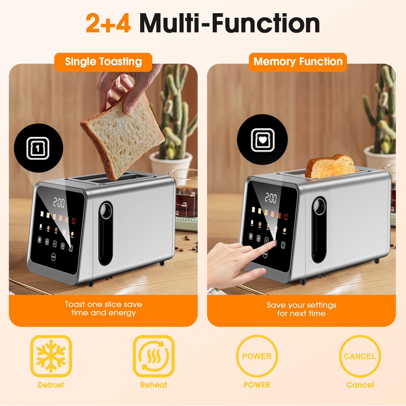 Foyoconven 2-slice 900W heating delivers fast, even toasting