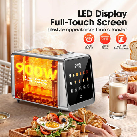Foyoconven 2-slice toaster with digital display for precise timing