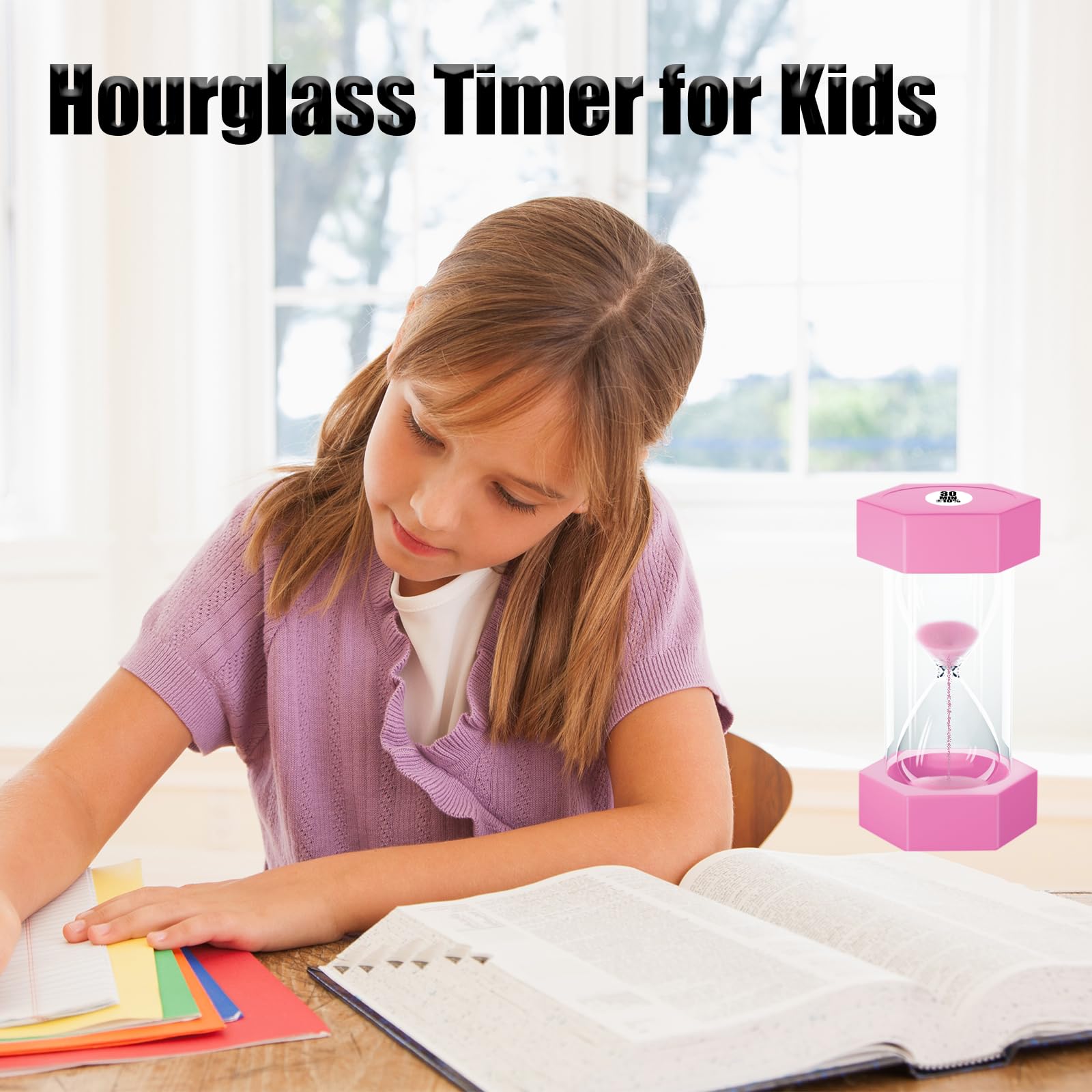 FOYOTO hourglass purple 10-minute timer for focused reading sessions.