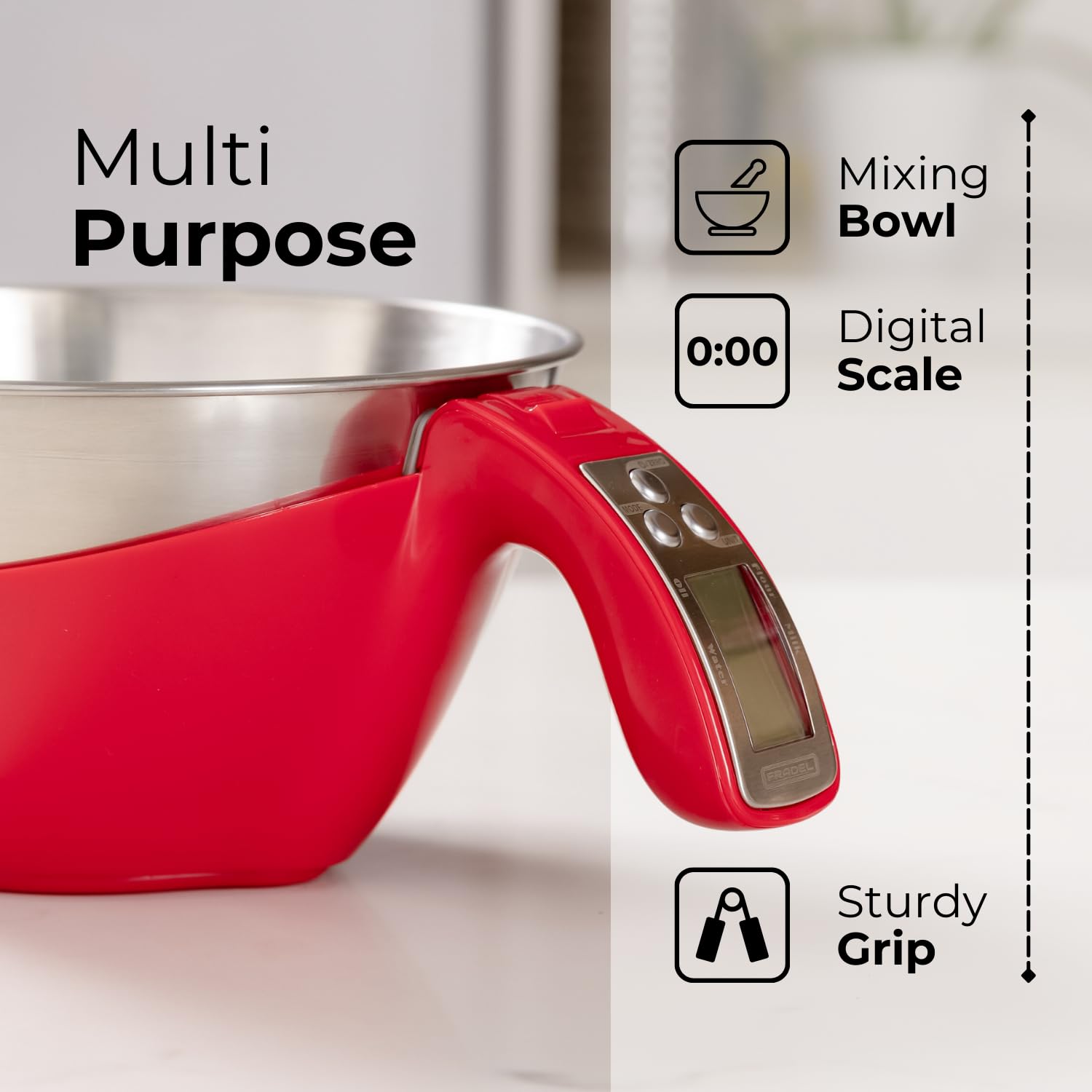 Fradel scale supports multiple units for versatile cooking and baking.