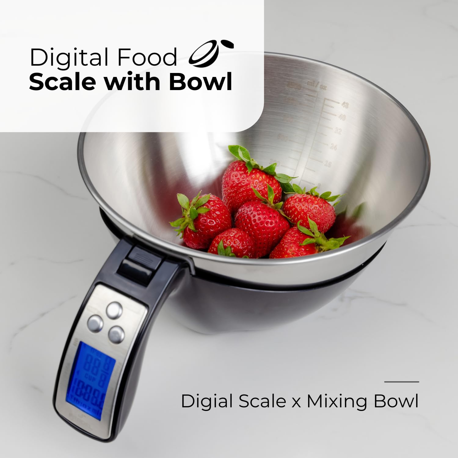 Fradel backlit display makes reading measurements quick during meal prep.