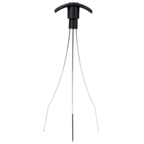 Franmara stainless steel cork retriever with black handle for easy cork removal.