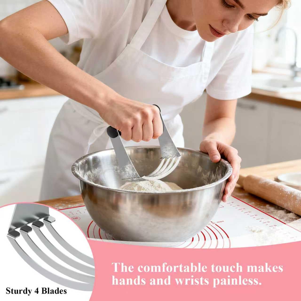 Frapkom ergonomic dough blender grip reduces wrist fatigue during mixing