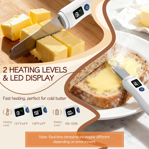 Frayo heated butter knife on bread for effortless spreading