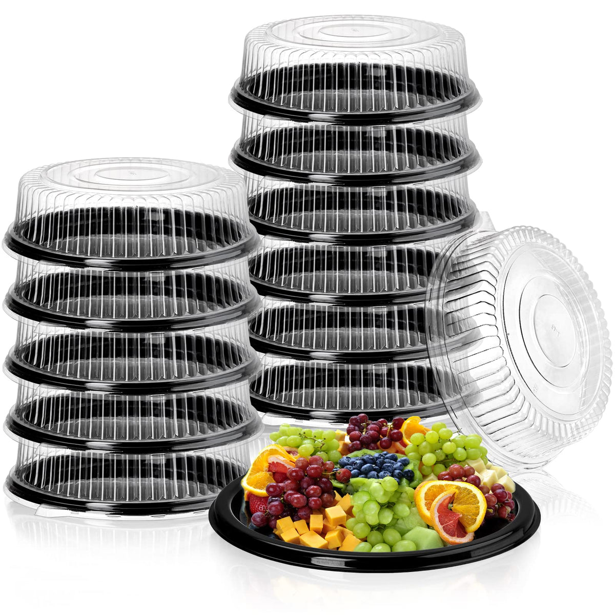 Frcctre 12-pack serving trays with lids, 12 inch diameter for easy party displays.