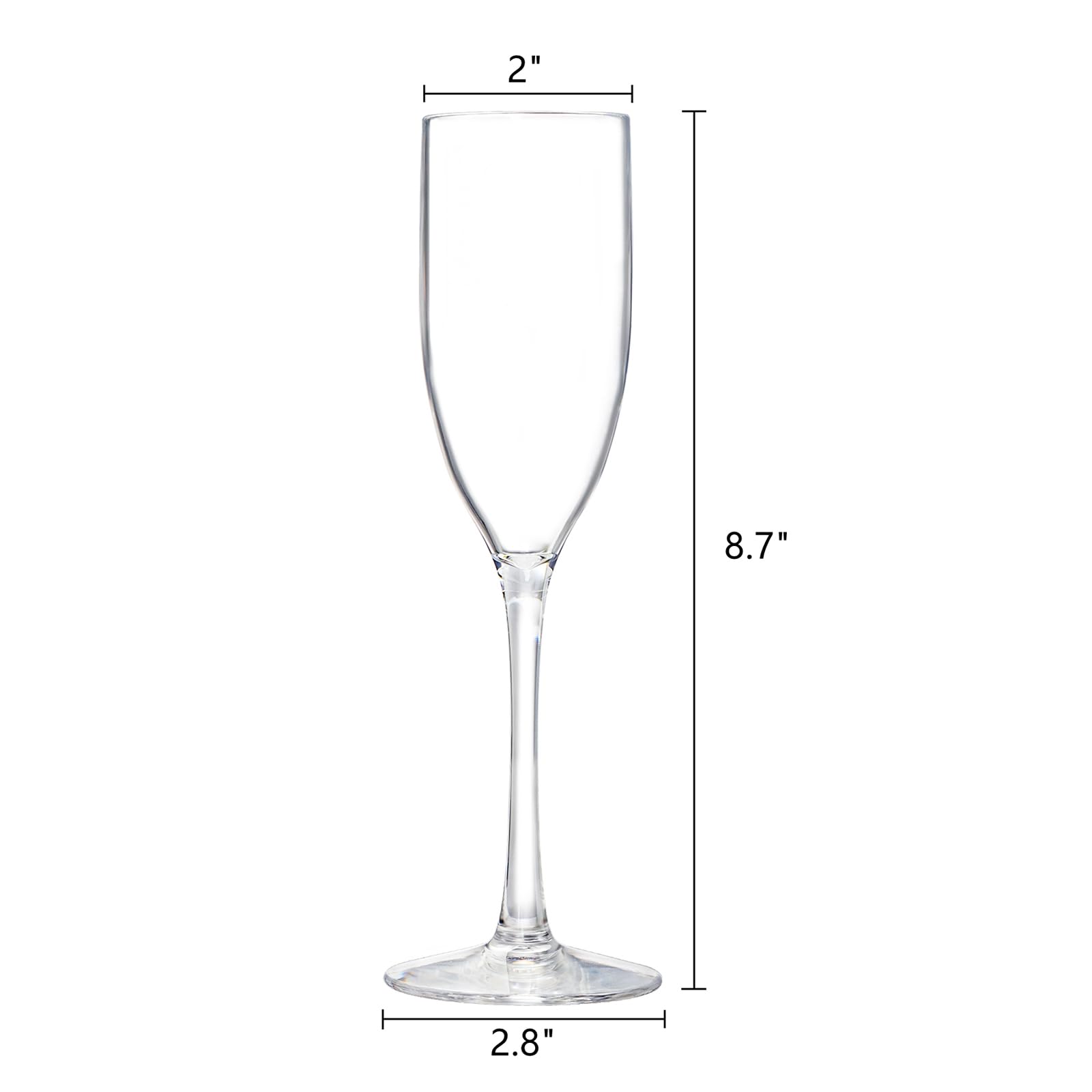 Frcctre clear plastic champagne glasses with stems ideal for elegant outdoor events.