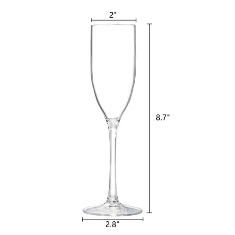 Frcctre clear plastic champagne glasses with stems ideal for elegant outdoor events.