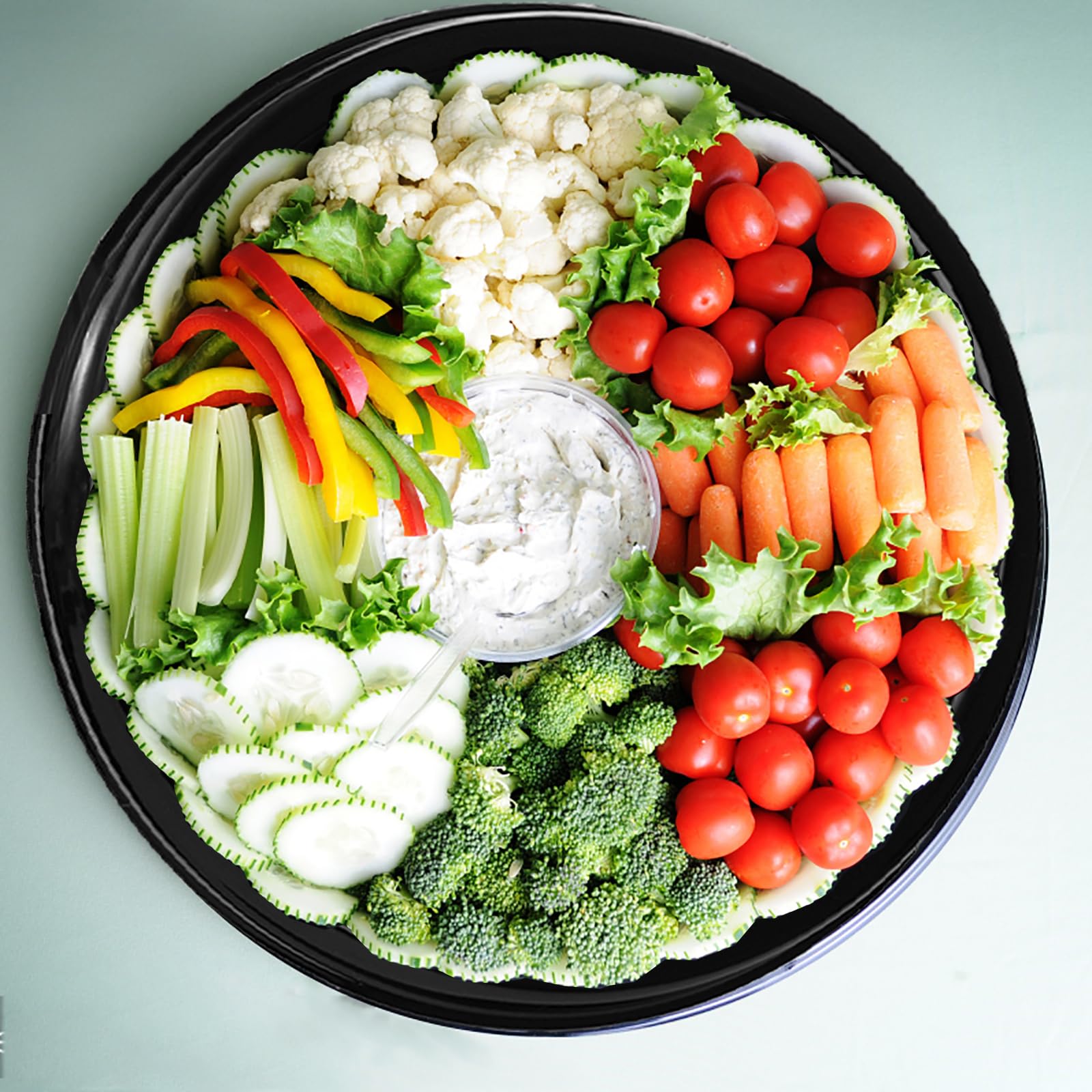 Frcctre trays hold sandwiches, vegetables, cheeses and baked goods attractively.